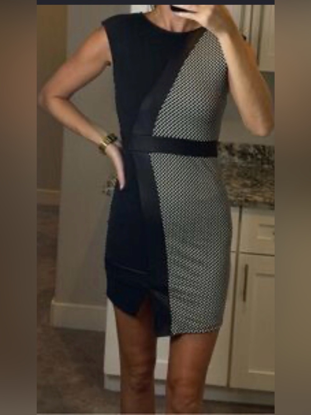 Colori Black and White Colorblock Mini Dress with faux leather small